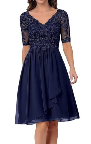 Kleider für die Brautmutter mit Spitzenapplikationen Midi V-Ausschnitt Formelle Abendkleider aus Chiffon A-Line Cocktailkleid Abschlussball von Sincemeet