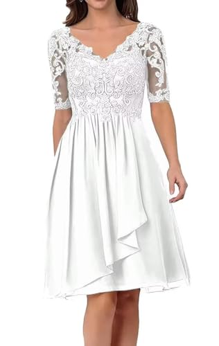 Kleider für die Brautmutter mit Spitzenapplikationen Midi V-Ausschnitt Formelle Abendkleider aus Chiffon A-Line Cocktailkleid Abschlussball von Sincemeet