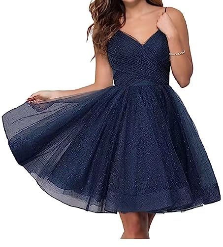 Kurze Heimkehrkleider für Junioren Spaghetti-Träger V-Ausschnitt Tull Ballkleid Sweetheart Abschlussballkleid von Sincemeet