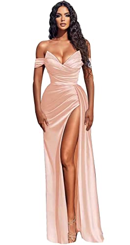 Off Shoulder Meerjungfrau Abendkleider Satin Perlen Meerjungfrau Ballkleider Formal Abendkleider mit Schlitz von Sincemeet