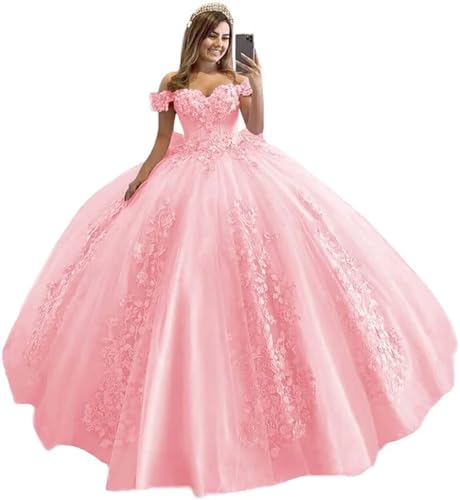 Schulterfrei Tüll Quinceanera Kleider Spitzenapplikation Sweetheart Ballkleid A-Linie Brautkleid Prinzessin Abendkleider von Sincemeet