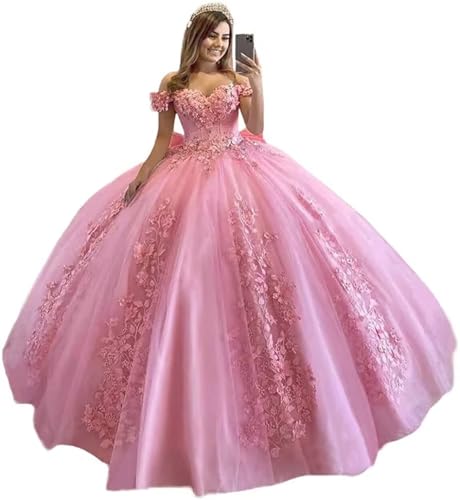 Schulterfrei Tüll Quinceanera Kleider Spitzenapplikation Sweetheart Ballkleid A-Linie Brautkleid Prinzessin Abendkleider von Sincemeet