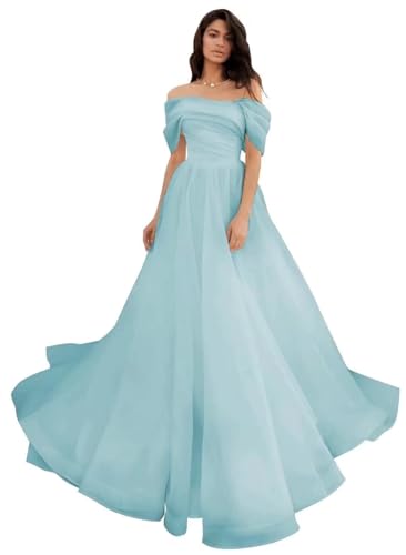 Schulterfreies Tüll-Abschlussballkleid Quinceañera-Kleid A-Linie Langes Ballkleid Puffy Hochzeitskleider von Sincemeet