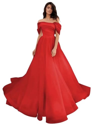 Schulterfreies Tüll-Abschlussballkleid Quinceañera-Kleid A-Linie Langes Ballkleid Puffy Hochzeitskleider von Sincemeet