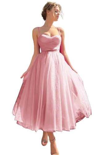 Sincemeet Ballkleid aus Tüll mit Spaghettiträgern Teelanges Abendpartykleid bauschiges formelle Ballkleid Hochzeitskleid Sincemeet Ballkleid aus Tüll mit Spaghettiträgern Teelanges Abendpartykleid bauschiges formelle Ballkleid Hochzeitskleid von Sincemeet