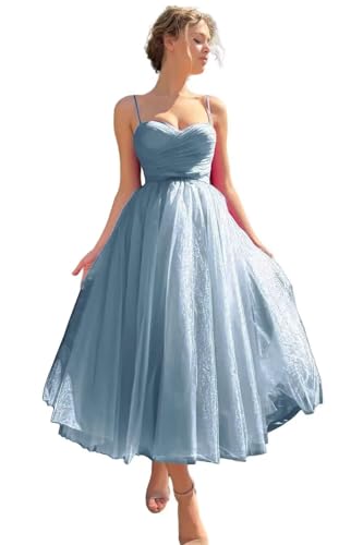 Sincemeet Ballkleid aus Tüll mit Spaghettiträgern Teelanges Abendpartykleid bauschiges formelle Ballkleid Hochzeitskleid Sincemeet Ballkleid aus Tüll mit Spaghettiträgern Teelanges Abendpartykleid bauschiges formelle Ballkleid Hochzeitskleid von Sincemeet