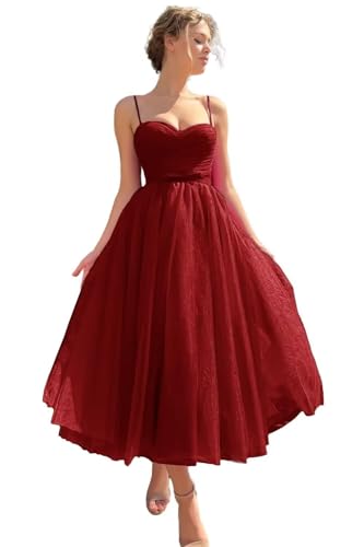 Sincemeet Ballkleid aus Tüll mit Spaghettiträgern Teelanges Abendpartykleid bauschiges formelle Ballkleid Hochzeitskleid Sincemeet Ballkleid aus Tüll mit Spaghettiträgern Teelanges Abendpartykleid bauschiges formelle Ballkleid Hochzeitskleid von Sincemeet