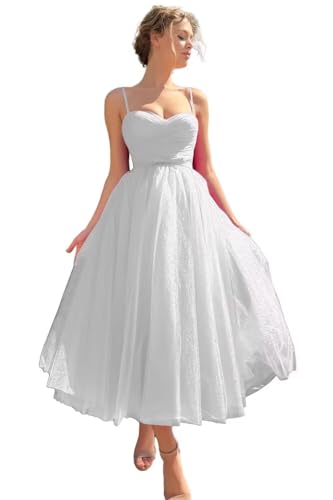 Sincemeet Ballkleid aus Tüll mit Spaghettiträgern Teelanges Abendpartykleid bauschiges formelle Ballkleid Hochzeitskleid von Sincemeet