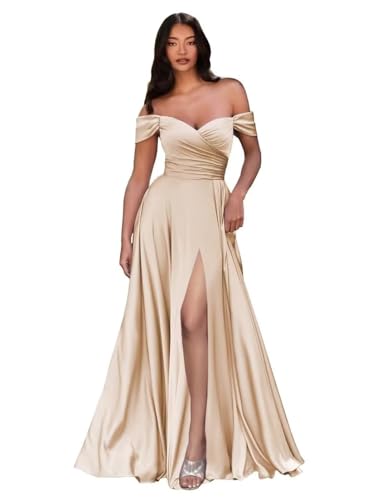 Sincemeet Ballkleider Satin Lang Schulterfreie Elegante Abendkleider Mit Schlitz Meerjungfrau Hochzeit Partei Kleid von Sincemeet