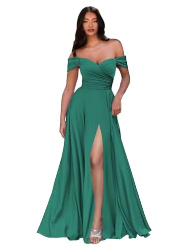 Sincemeet Ballkleider Satin Lang Schulterfreie Elegante Abendkleider Mit Schlitz Meerjungfrau Hochzeit Partei Kleid von Sincemeet