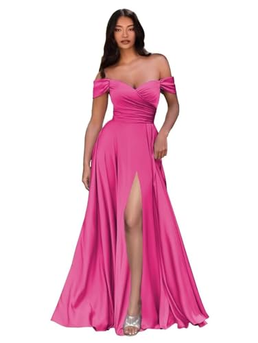 Sincemeet Ballkleider Satin Lang Schulterfreie Elegante Abendkleider Mit Schlitz Meerjungfrau Hochzeit Partei Kleid von Sincemeet