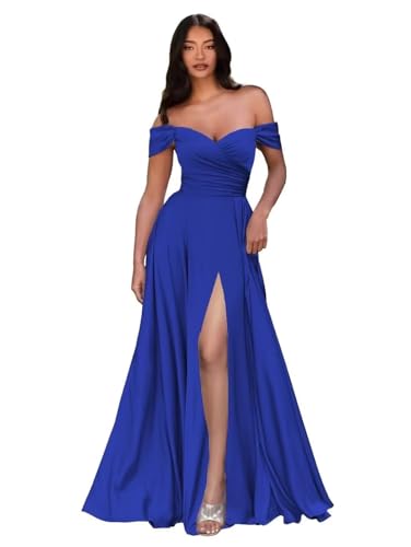 Sincemeet Ballkleider Satin Lang Schulterfreie Elegante Abendkleider Mit Schlitz Meerjungfrau Hochzeit Partei Kleid von Sincemeet