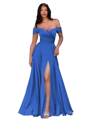 Sincemeet Ballkleider Satin Lang Schulterfreie Elegante Abendkleider Mit Schlitz Meerjungfrau Hochzeit Partei Kleid von Sincemeet