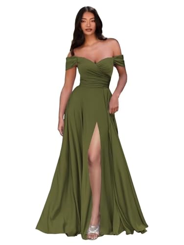 Sincemeet Ballkleider Satin Lang Schulterfreie Elegante Abendkleider Mit Schlitz Meerjungfrau Hochzeit Partei Kleid von Sincemeet