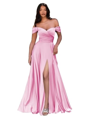 Sincemeet Ballkleider Satin Lang Schulterfreie Elegante Abendkleider Mit Schlitz Meerjungfrau Hochzeit Partei Kleid von Sincemeet