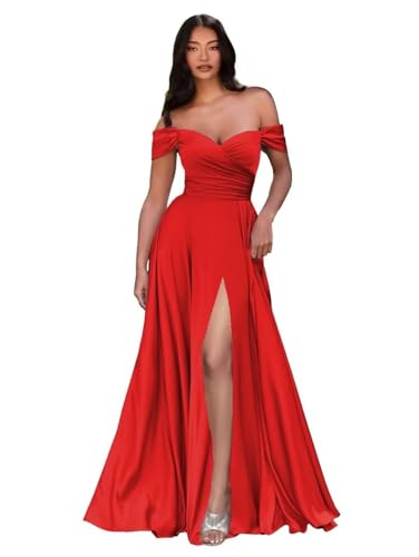 Sincemeet Ballkleider Satin Lang Schulterfreie Elegante Abendkleider Mit Schlitz Meerjungfrau Hochzeit Partei Kleid von Sincemeet