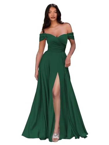 Sincemeet Ballkleider Satin Lang Schulterfreie Elegante Abendkleider Mit Schlitz Meerjungfrau Hochzeit Partei Kleid von Sincemeet