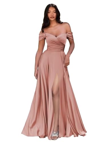 Sincemeet Ballkleider Satin Lang Schulterfreie Elegante Abendkleider Mit Schlitz Meerjungfrau Hochzeit Partei Kleid von Sincemeet