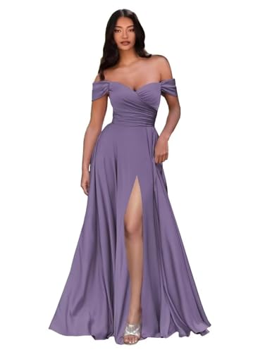 Sincemeet Ballkleider Satin Lang Schulterfreie Elegante Abendkleider Mit Schlitz Meerjungfrau Hochzeit Partei Kleid von Sincemeet