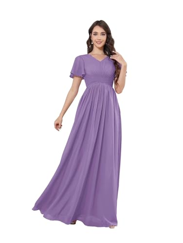 Sincemeet Brautjungfernkleider aus Chiffon Lange Ballkleider Mit Rüschenärmeln A-Linien Abendkleider V-Neck Bridesmaid Dress Sincemeet Brautjungfernkleider aus Chiffon Lange Ballkleider Mit Rüschenärmeln A-Linien Abendkleider V-Neck Bridesmaid Dress von Sincemeet