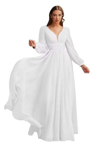 Sincemeet Brautjungfernkleider mit Langen ärmeln für Damen Chiffon V-Ausschnitt Plissiert Formelle Abendkleider mit Schlitz Sincemeet Brautjungfernkleider mit Langen ärmeln für Damen Chiffon V-Ausschnitt Plissiert Formelle Abendkleider mit Schlitz von Sincemeet