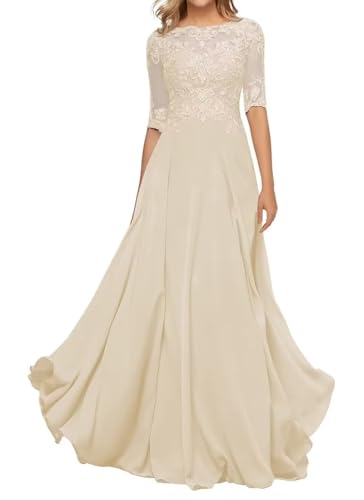 Sincemeet Damen Abendkleid Wadenlang Spitzen Brautmutterkleid Applikationen Chiffon Formales Abendkleider von Sincemeet