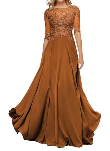 Sincemeet Damen Abendkleid Wadenlang Spitzen Brautmutterkleid Applikationen Chiffon Formales Abendkleider von Sincemeet