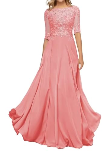 Sincemeet Damen Abendkleid Wadenlang Spitzen Brautmutterkleid Applikationen Chiffon Formales Abendkleider von Sincemeet