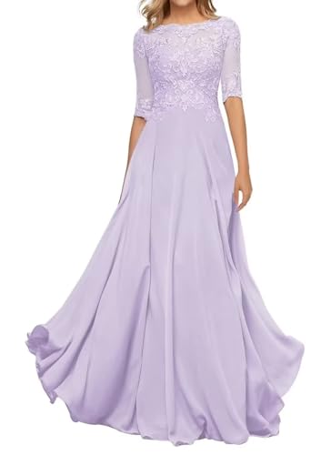 Sincemeet Damen Abendkleid Wadenlang Spitzen Brautmutterkleid Applikationen Chiffon Formales Abendkleider von Sincemeet