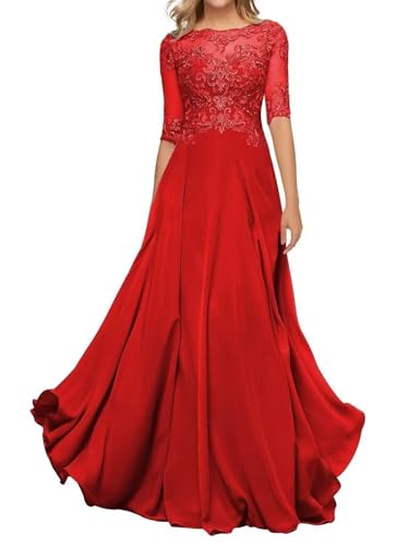 Sincemeet Damen Abendkleid Wadenlang Spitzen Brautmutterkleid Applikationen Chiffon Formales Abendkleider von Sincemeet