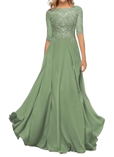 Sincemeet Damen Abendkleid Wadenlang Spitzen Brautmutterkleid Applikationen Chiffon Formales Abendkleider von Sincemeet