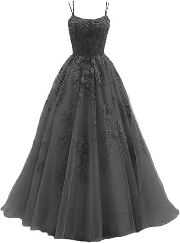 Sincemeet Damen Ballkleid aus Tüll mit Spaghettiträgern Lange Spitzenapplikationen Ballkleider A Linie formelle Party Abendkleider Ballkleider Damen Lang von Sincemeet