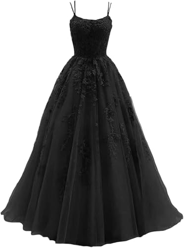 Sincemeet Damen Ballkleid aus Tüll mit Spaghettiträgern Lange Spitzenapplikationen Ballkleider A Linie formelle Party Abendkleider Ballkleider Damen Lang von Sincemeet