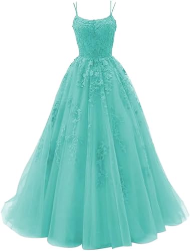 Sincemeet Damen Ballkleid aus Tüll mit Spaghettiträgern Lange Spitzenapplikationen Ballkleider A Linie formelle Party Abendkleider Ballkleider Damen Lang Sincemeet Damen Ballkleid aus Tüll mit Spaghettiträgern Lange Spitzenapplikationen Ballkleider A Linie formelle Party Abendkleider Ballkleider Damen Lang von Sincemeet