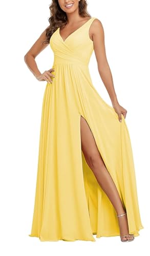 Sincemeet Damen Brautjungfernkleider V Ausschnitt Lange Chiffon Abendkleid mit Schlitz Cocktailkleid Elegant für Hochzeit Sincemeet Damen Brautjungfernkleider V Ausschnitt Lange Chiffon Abendkleid mit Schlitz Cocktailkleid Elegant für Hochzeit von Sincemeet