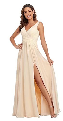 Sincemeet Damen Brautjungfernkleider V Ausschnitt Lange Chiffon Abendkleid mit Schlitz Cocktailkleid Elegant für Hochzeit von Sincemeet