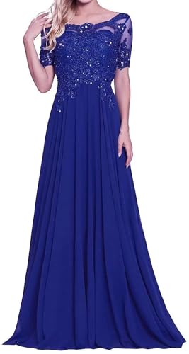 Sincemeet Damen Lange Mutter Der Braut Kleider Chiffon Perlen Spitzenkleid Brautjungfer Mit 1/469 Ärmeln Lang Formelle Abendkleid von Sincemeet