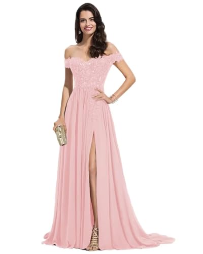 Sincemeet Damen Spitzen Ballkleid Lang Schulterfrei Abendkleid V-Ausschnitt Chiffon formelle Ballkleid mit Schlitz von Sincemeet