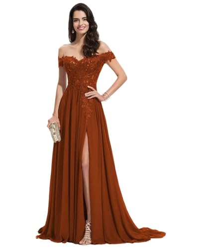 Sincemeet Damen Spitzen Ballkleid Lang Schulterfrei Abendkleid V-Ausschnitt Chiffon formelle Ballkleid mit Schlitz von Sincemeet