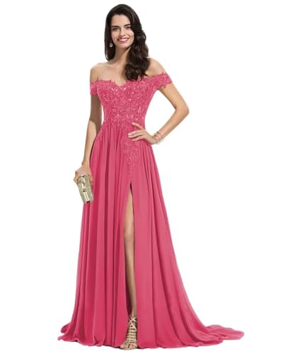 Sincemeet Damen Spitzen Ballkleid Lang Schulterfrei Abendkleid V-Ausschnitt Chiffon formelle Ballkleid mit Schlitz von Sincemeet