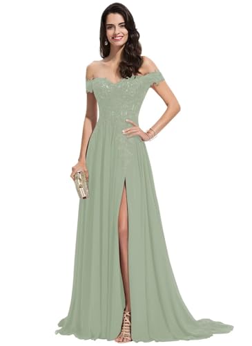 Sincemeet Damen Spitzen Ballkleid Lang Schulterfrei Abendkleid V-Ausschnitt Chiffon formelle Ballkleid mit Schlitz Sincemeet Damen Spitzen Ballkleid Lang Schulterfrei Abendkleid V-Ausschnitt Chiffon formelle Ballkleid mit Schlitz von Sincemeet