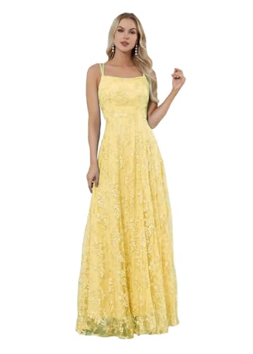 Sincemeet Damen Tüll Spitzen Applikationen Ballkleider Spaghettiträger Rückenfrei Formelle Abendkleider mit Schlitz von Sincemeet