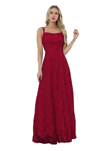 Sincemeet Damen Tüll Spitzen Applikationen Ballkleider Spaghettiträger Rückenfrei Formelle Abendkleider mit Schlitz von Sincemeet