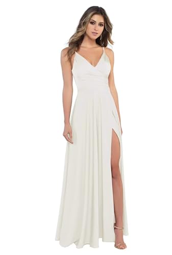 Sincemeet Damen V-Ausschnitt Spaghettiträger Satin Brautjungfernkleider formeller Satin Abschlussball Abendkleider mit Schlitz von Sincemeet