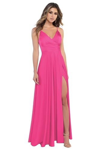 Sincemeet Damen V-Ausschnitt Spaghettiträger Satin Brautjungfernkleider formeller Satin Abschlussball Abendkleider mit Schlitz von Sincemeet