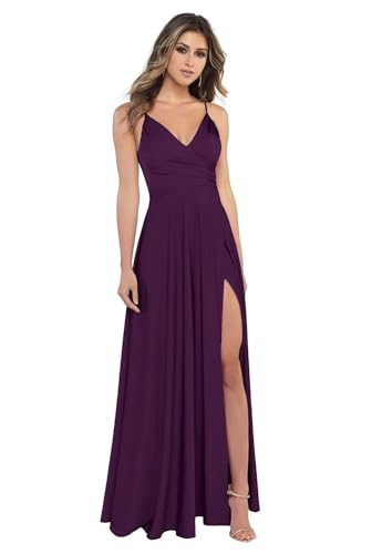 Sincemeet Damen V-Ausschnitt Spaghettiträger Satin Brautjungfernkleider formeller Satin Abschlussball Abendkleider mit Schlitz von Sincemeet