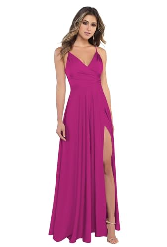 Sincemeet Damen V-Ausschnitt Spaghettiträger Satin Brautjungfernkleider formeller Satin Abschlussball Abendkleider mit Schlitz von Sincemeet