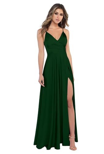 Sincemeet Damen V-Ausschnitt Spaghettiträger Satin Brautjungfernkleider formeller Satin Abschlussball Abendkleider mit Schlitz von Sincemeet