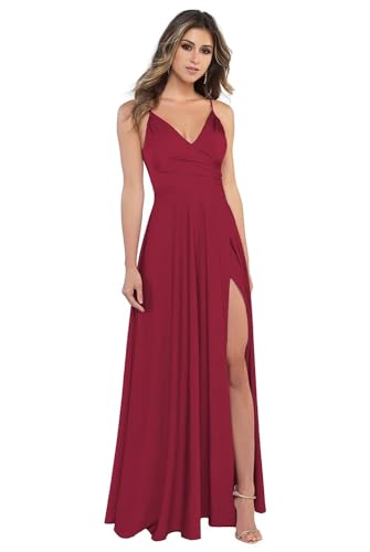 Sincemeet Damen V-Ausschnitt Spaghettiträger Satin Brautjungfernkleider formeller Satin Abschlussball Abendkleider mit Schlitz von Sincemeet