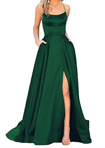 Sincemeet Elegant Spaghettiträger Satin Abendkleid Seitenschlitz Brautjunfernkleid Lang Rückenfrei Cocktailkleid Mit Taschen Sincemeet Elegant Spaghettiträger Satin Abendkleid Seitenschlitz Brautjunfernkleid Lang Rückenfrei Cocktailkleid Mit Taschen von Sincemeet
